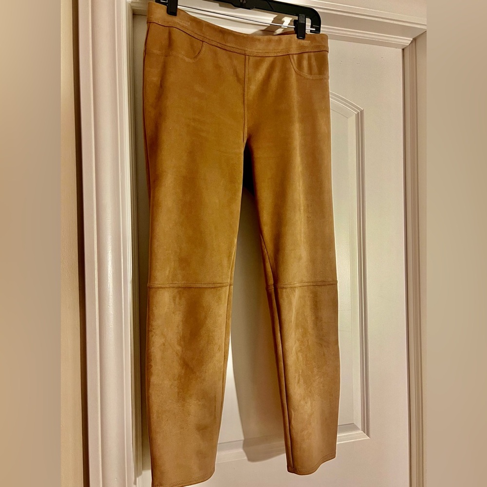 Suede feel, straight leg, ankle length pants